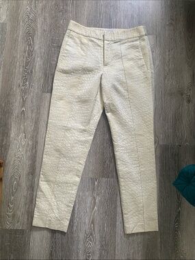 Cream and Metallic Gold Textured Tapered Dress Pants